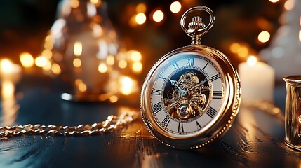 Vintage Pocket Watch with Roman Numerals and Glowing Lights