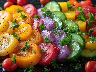 A vibrant assortment of sliced vegetables, showcasing colors and freshness for a healthy dish.