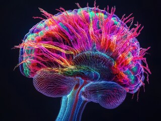 Poster - Abstract Brain with Colorful Neural Network Connections, AI Technology Concept, 3D Illustration.