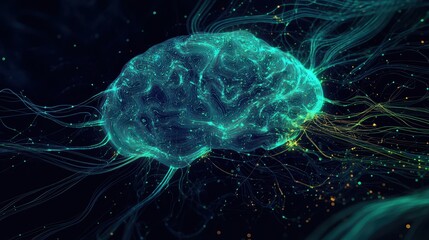 Poster - Abstract Brain with Glowing Lines and Connections - Neural Network Concept.