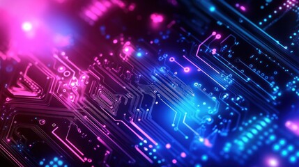 Poster - Abstract Circuit Board with Neon Lights