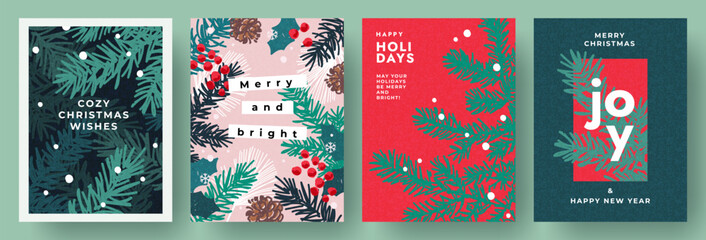 Wall Mural - merry christmas and happy new year greeting card set. modern beautiful xmas design with typography, 