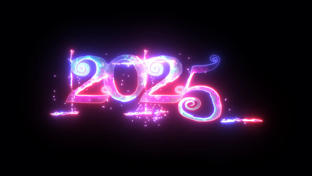 Bright shiny trendy style text 2025, happy new year 2025, Glowing neon 2025 celebrating the new year