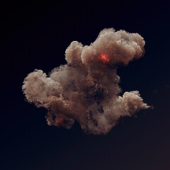 Poster - Digital illustration of a large explosion with bright tongues of flame and dark billowing smoke. 3d rendering