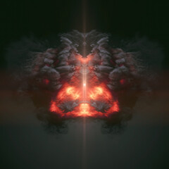 Poster - Fantastic cloud consisting of orange flames surrounded by thick black smoke. 3d rendering digital illustration