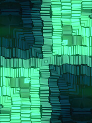 Poster - Abstract symmetrical pattern of wavy stripes of rectangles with green gradient. 3d rendering illustration