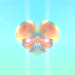 Leinwandbilder - 3d rendering digital illustration of two layered skulls with bright burning eye sockets and composed of colorful stripes