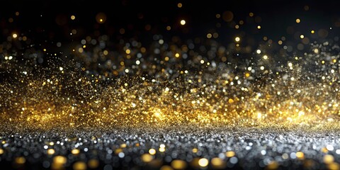 Sticker - A shimmering cascade of golden and silver glitter, sparkling with a soft, ethereal glow, creating a breathtaking backdrop for celebration and dreams.