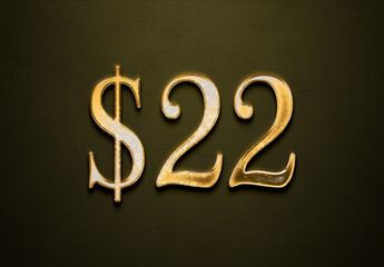 Old gold effect of 22 dollars with 3D glossy style Mockup.