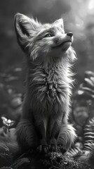 Poster - Black and White Fox Portrait: A Serene Moment in Nature