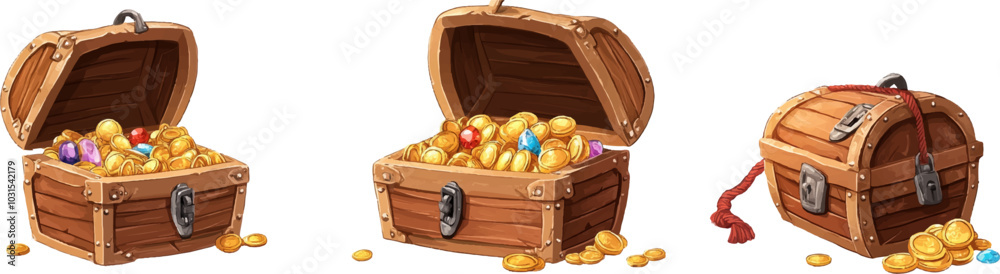 Vector illustration. Image of an open treasure chest with gold coins ...