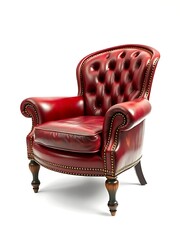 Poster - Vintage red leather armchair isolated on white background, furniture decoration concept