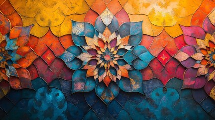 Poster - Vibrant Islamic art background featuring intricate geometric patterns and floral designs in rich colors creating a visually stunning backdrop that embodies the spirit of Ramadan and cultural heritage