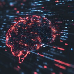 Poster - AI Brain Concept with Data Stream Visualization
