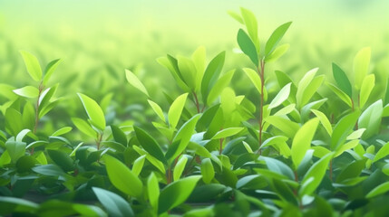 Green tea leaves. Young leaves on tea bush at plantation Close-up Macro Photography of Vibrant Green Tea Leaves, Capturing the Intricate Details and Freshness of Nature

