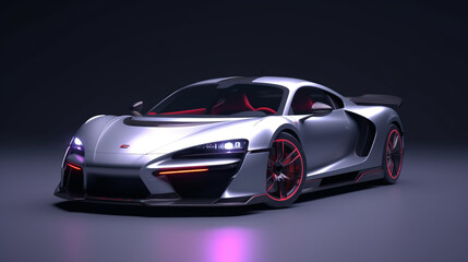 Wall Mural - Automotive Photography, Sleek Light Gray Hypercar with Aerodynamic Design on a Dark Background  Computer generated image of a sports car, studio setup, on a dark background.

 
