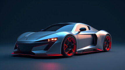 Wall Mural - Automotive Photography, Sleek Light Gray Hypercar with Aerodynamic Design on a Dark Background  Computer generated image of a sports car, studio setup, on a dark background.

 