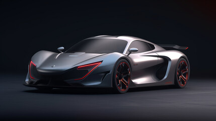 Wall Mural - Automotive Photography, Sleek Light Gray Hypercar with Aerodynamic Design on a Dark Background  Computer generated image of a sports car, studio setup, on a dark background.

 