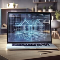Poster - Laptop Displaying Virtual Blueprint Designs