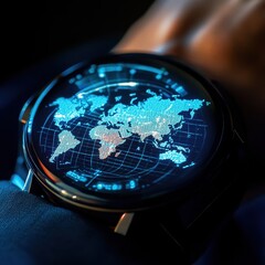 Poster - Smartwatch with Projected World Map Visualization