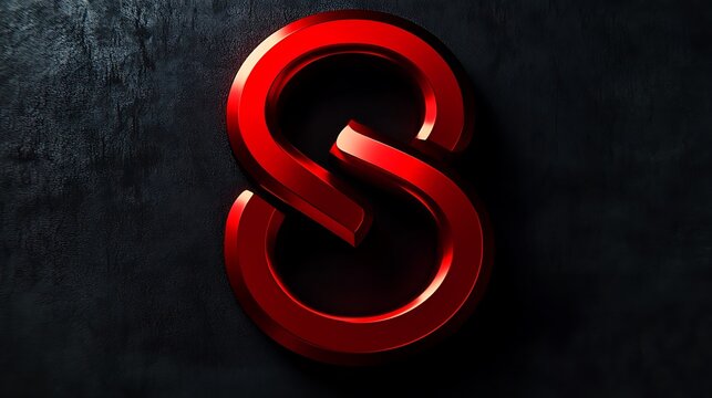 Red Metallic Ampersand Symbol on Dark Textured Background Art