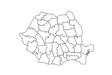  Romania map outline, linear doodle illustration. isolated on white background for website layouts,background,education, precise,customizable,Travel worldwide,map silhouette backdrop,earth geography.