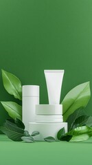 Poster - Organic skincare products, natural ingredients on display, 3D illustration