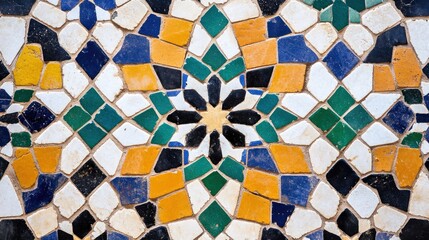 Colorful mosaic tile pattern with a starburst design.