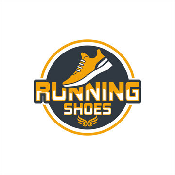 Running sport shoes speed running logo emblem badge  vector design. abstract