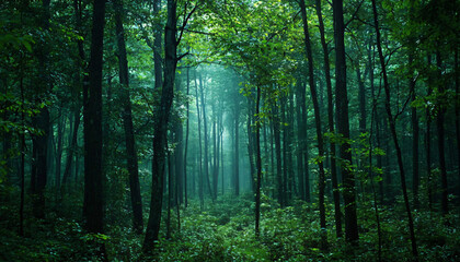  A dense forest where the leaves of every tree murmur soft, unintelligible words