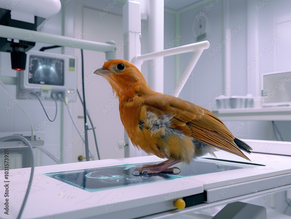 A vet performing an X-ray on a bird with a suspected wing fracture ...