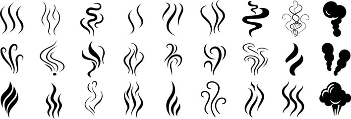 Wall Mural - smoke swirl icons, abstract steam symbols, curvy lines, flowing shapes, and minimalist design for sm