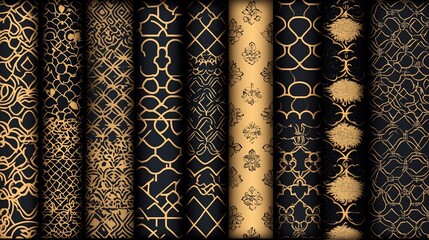 Poster - Elegant assortment of various vector seamless patterns featuring traditional geometric motifs in the oriental style beautifully arranged on a swatch panel perfect for Ramadanthemed designs