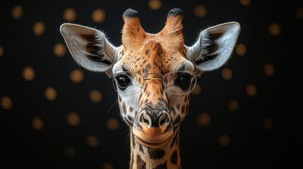 Canvas Print - A giraffe wearing glasses poses against a dotted background in a playful and whimsical setting in a wildlife exhibit