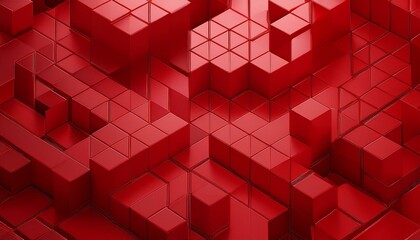 Abstract 3d render, red geometric background design with cubes