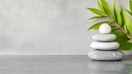 Canvas Print - calming zen stones and green leaves arrangement for peaceful home decor inspiration