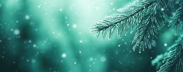 Wall Mural - Frosty Pine Branch In Winter Wonderland.