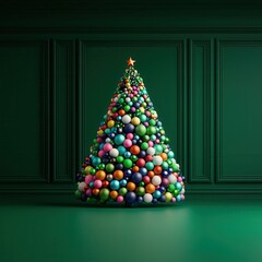 Canvas Print - Abstract Christmas Tree With Colorful Ornaments.