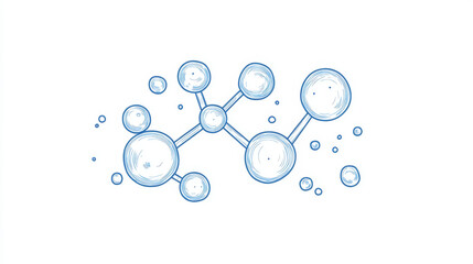 Poster - A simple drawing of a water molecule, showing its shape and the chemical formula H2O. It represents the science behind water, nature, and technology.continuous single one line art concept.