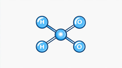 Poster - A simple drawing of a water molecule, showing its shape and the chemical formula H2O. It represents the science behind water, nature, and technology.continuous single one line art concept.