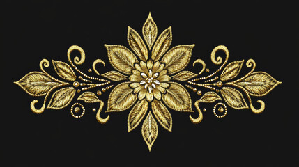 Wall Mural - This is a beautiful, ornate design featuring a tribal flower made with gold thread embroidery. It's perfect for adding a touch of elegance to fabric or artwork.