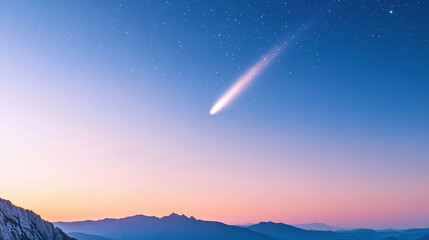 Wall Mural - beautiful comet passing over scenic twilight mountain landscape