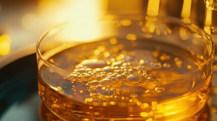 Poster - Close-up of Golden Bubbles in a Glass of Liquid