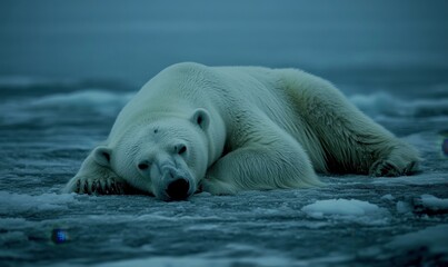 exhausted and hungry polar bears are becoming thin from global warming and melting ice, generative a