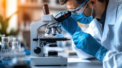 Poster - A Scientist Using a Microscope in a Laboratory Setting