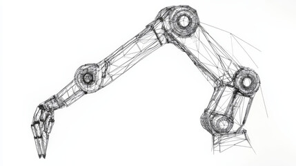 Poster - This is a simple drawing of a robot arm, made with triangles.It shows how robots are used in making things,and highlights the innovative technology behind them.continuous single one line art concept.