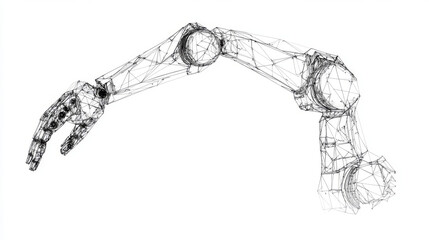Poster - This is a simple drawing of a robot arm, made with triangles.It shows how robots are used in making things,and highlights the innovative technology behind them.continuous single one line art concept.