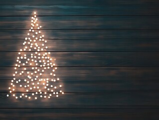 Poster - Christmas tree made of lights on dark wooden background.