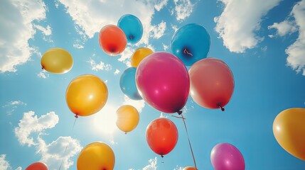 Colorful balloons in the sky during a summer festival, Summer Celebration