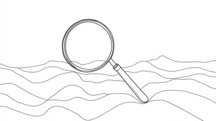 Poster - A simple, continuous line drawing of a magnifying glass represents searching the web for data. This digital illustration is perfect for web design and analysis.continuous single one line art concept.